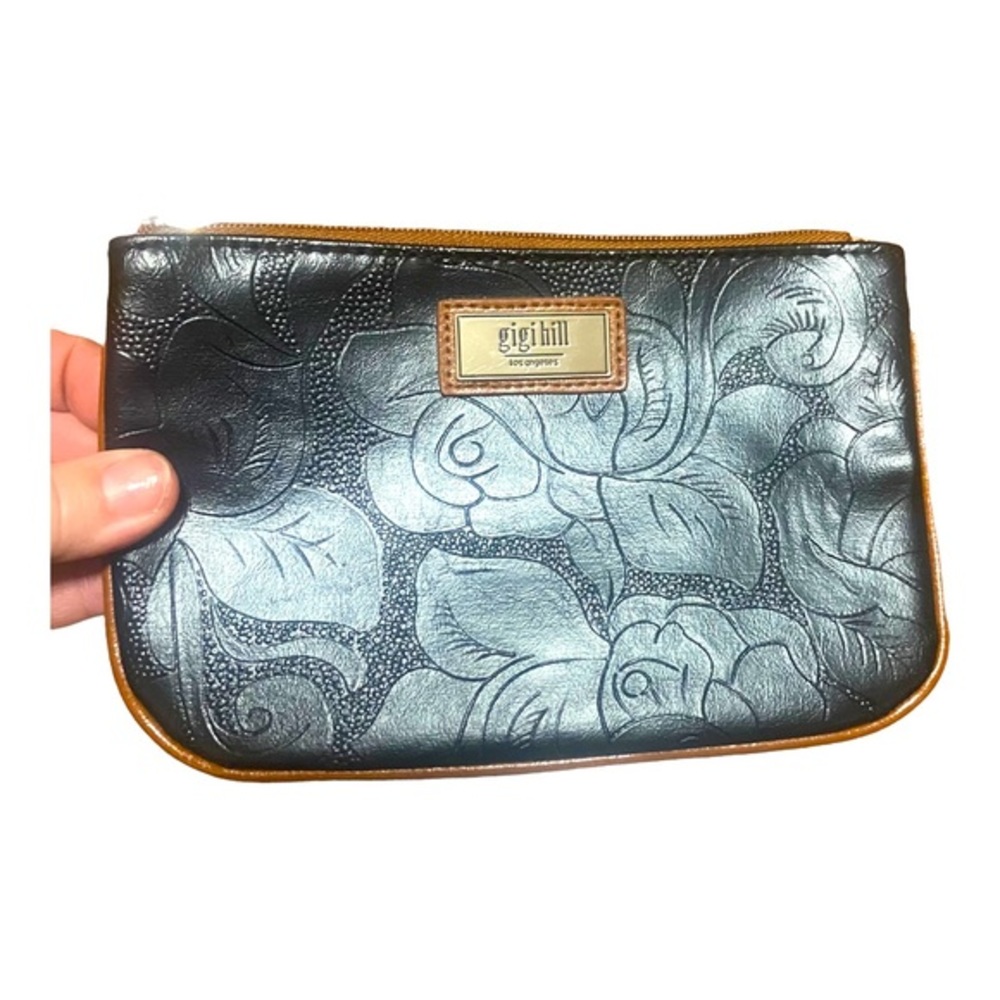 Gigi Hill black cosmetic bag/ pouch, black inside peach
